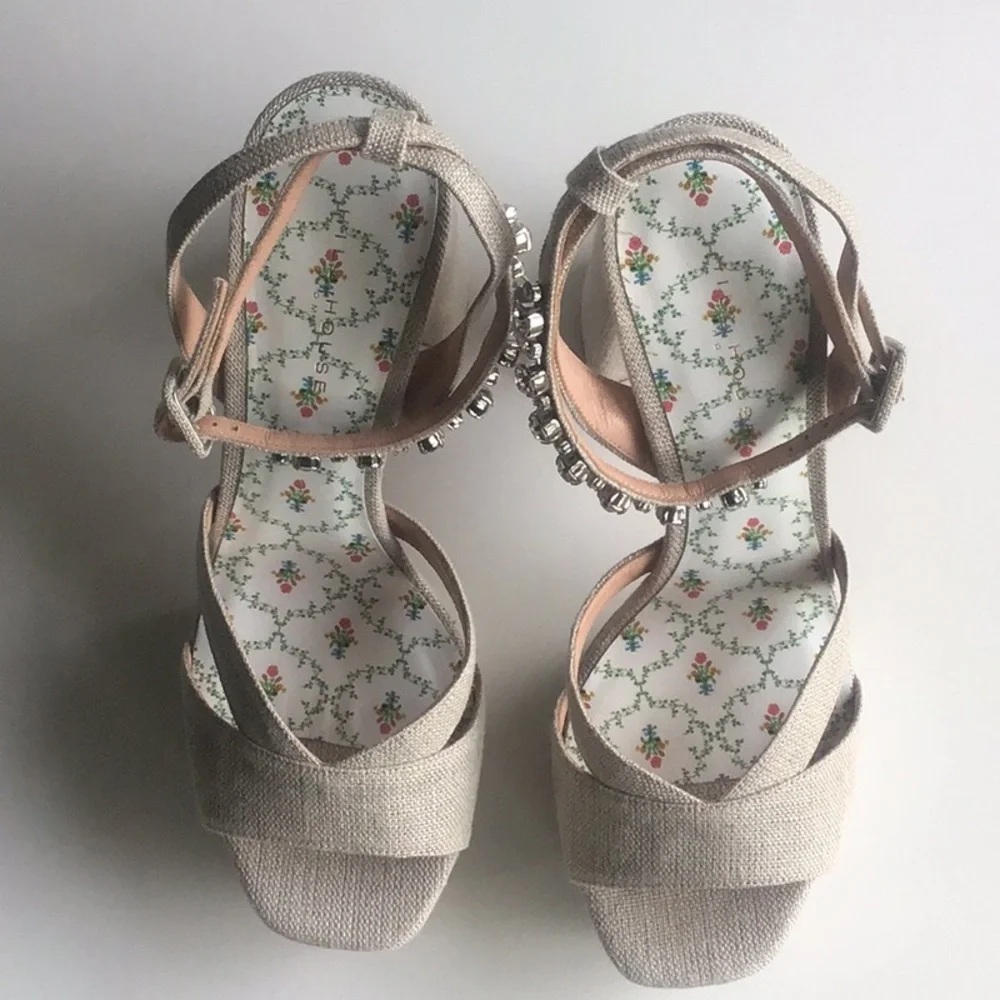 Hill House Home party jeweled Beige Platform heels Sandals